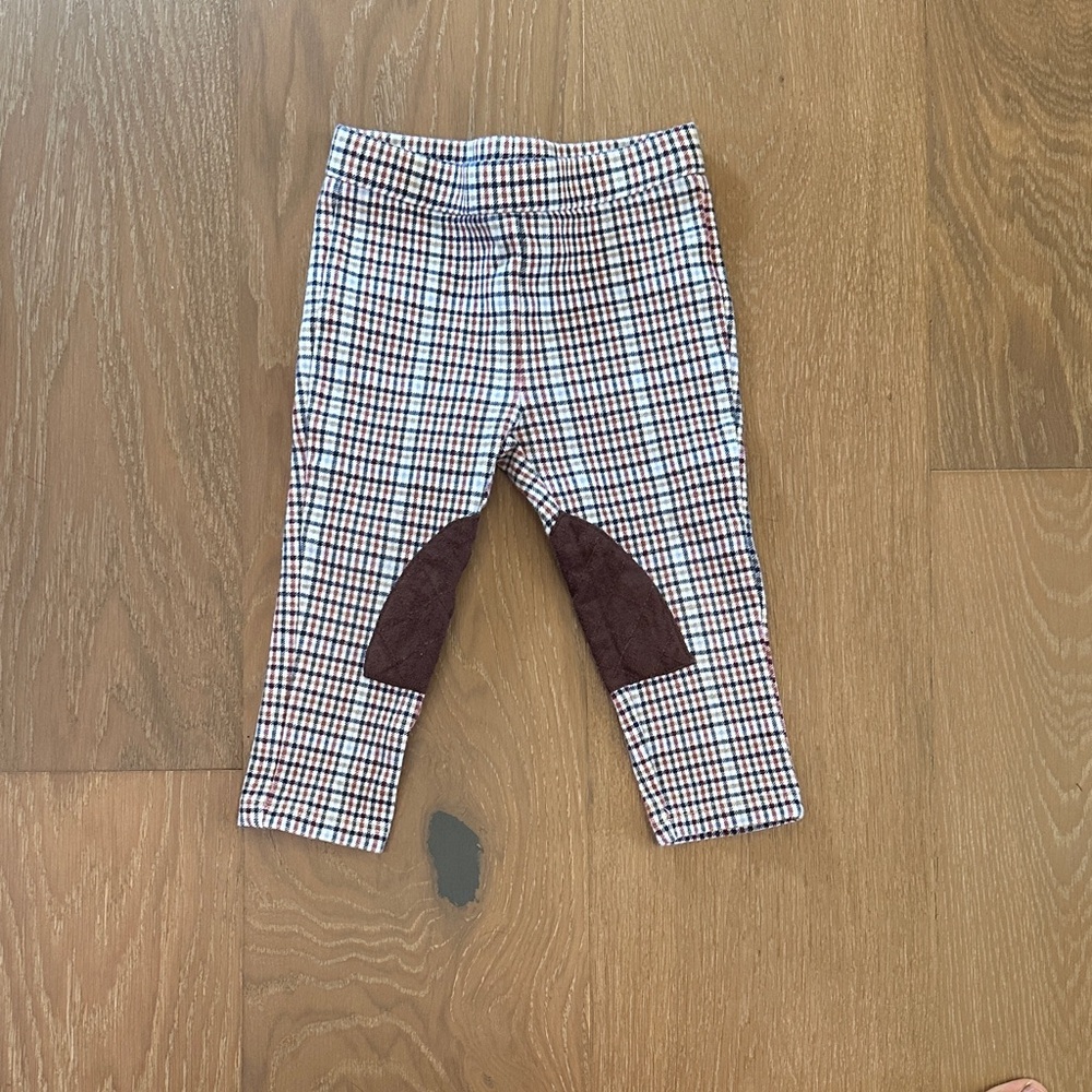 Janie and Jack Plaid Leggings with Brown Patches